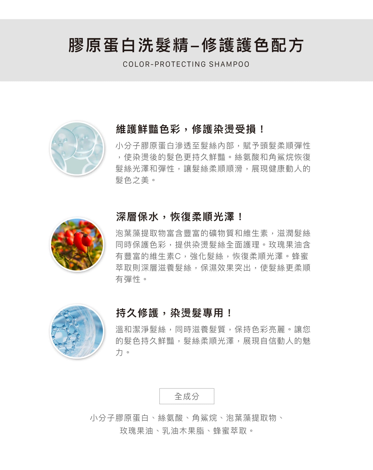 膠原蛋白洗髮精【豐盈健髮/修護護色/止癢抗屑配方】