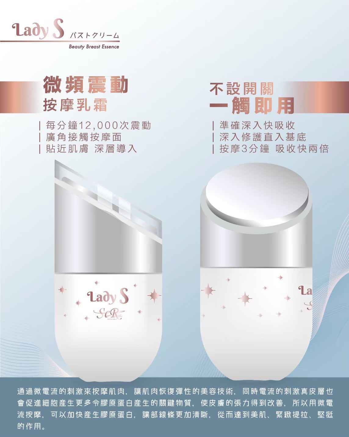 升級版LadyS豐胸乳霜 x EMS微電流&紅光導入美胸儀